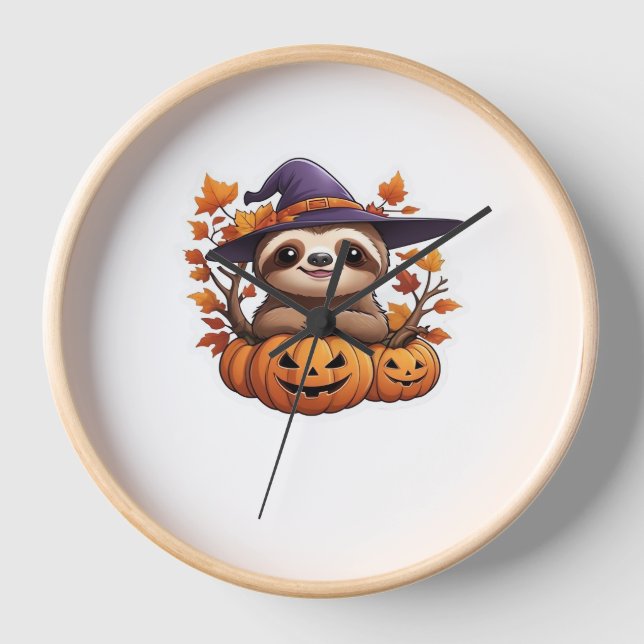 Halloween Cartoon Sloth Classic T-Shirt Clock (Front)