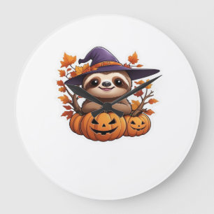 Halloween Cartoon Sloth Classic T-Shirt Large Clock