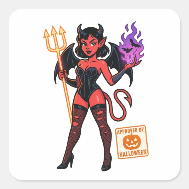 Halloween Cartoon Succubus – Dark & Playful Square Sticker (Front)