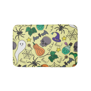 Halloween Cartoon: Vibrant Vintage Pattern Bath Mat