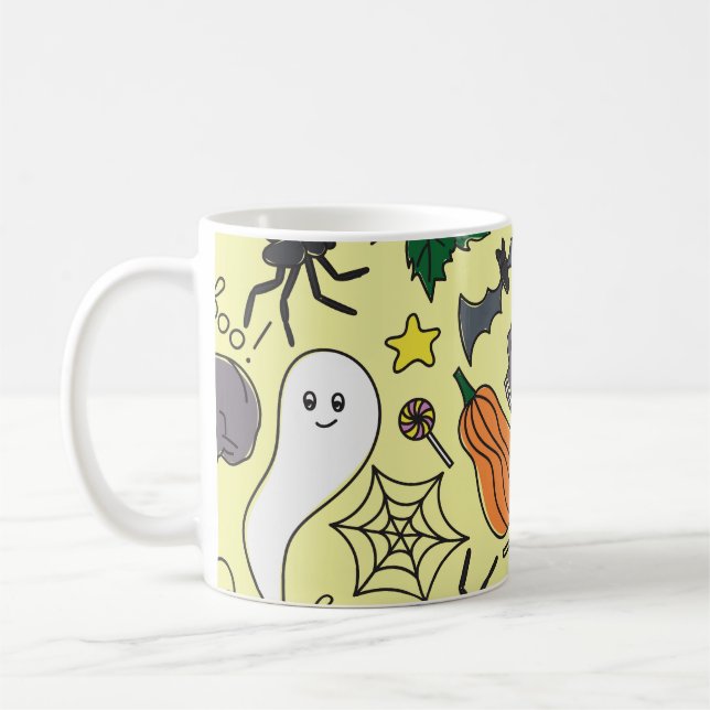 Halloween Cartoon: Vibrant Vintage Pattern Coffee Mug (Left)