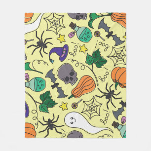 Halloween Cartoon: Vibrant Vintage Pattern Fleece Blanket