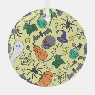 Halloween Cartoon: Vibrant Vintage Pattern Glass Tree Decoration