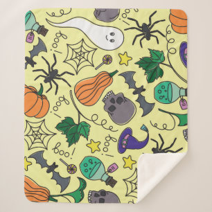 Halloween Cartoon: Vibrant Vintage Pattern Sherpa Blanket