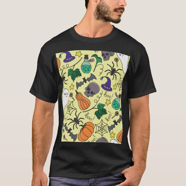 Halloween Cartoon: Vibrant Vintage Pattern T-Shirt (Front)