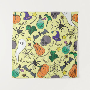 Halloween Cartoon: Vibrant Vintage Pattern Tapestry