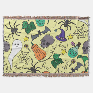 Halloween Cartoon: Vibrant Vintage Pattern Throw Blanket