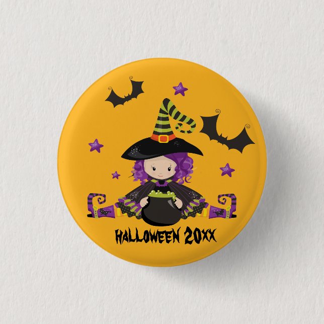 Halloween Cartoon witch Bats Cauldron Green Potion 3 Cm Round Badge (Front)