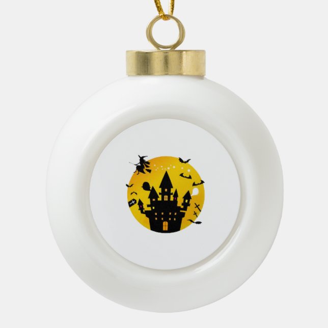 Halloween castle  ceramic ball christmas ornament (Front)