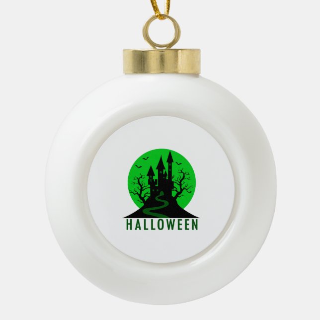 HALLOWEEN CASTLE CERAMIC BALL CHRISTMAS ORNAMENT (Front)