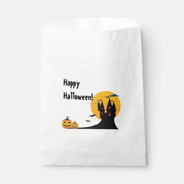 Halloween - Castle, Full Moon, Bats, and Pumpkins Favour Bags (Front)