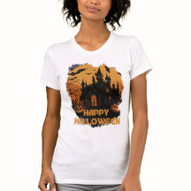 Halloween castle under moonlight