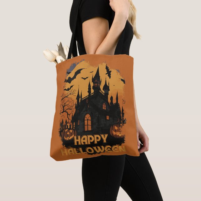 Halloween castle under moonlight tote bag (Close Up)