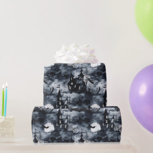 Halloween Castle with moon and bats Gothic Wrapping Paper