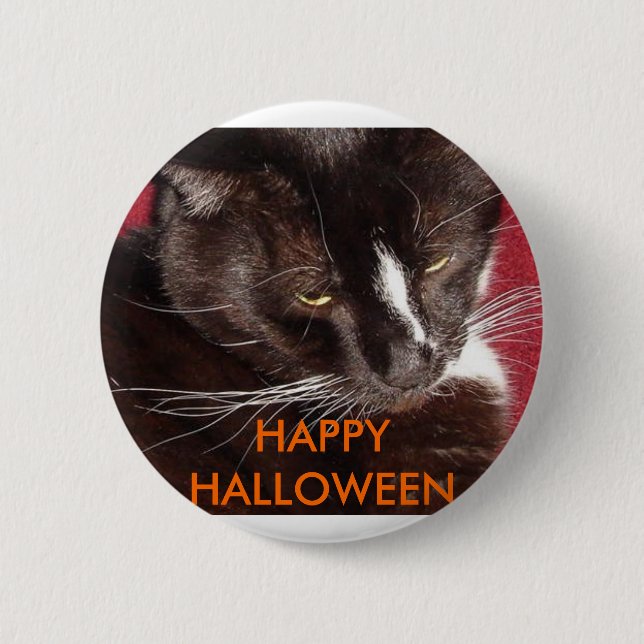 HALLOWEEN CAT 6 CM ROUND BADGE (Front)