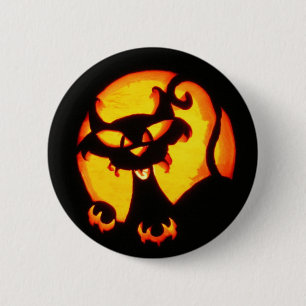 halloween cat 6 cm round badge