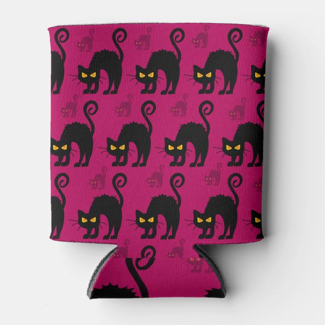 Halloween Cat: Abstract Seamless Pattern Can Cooler (Front)