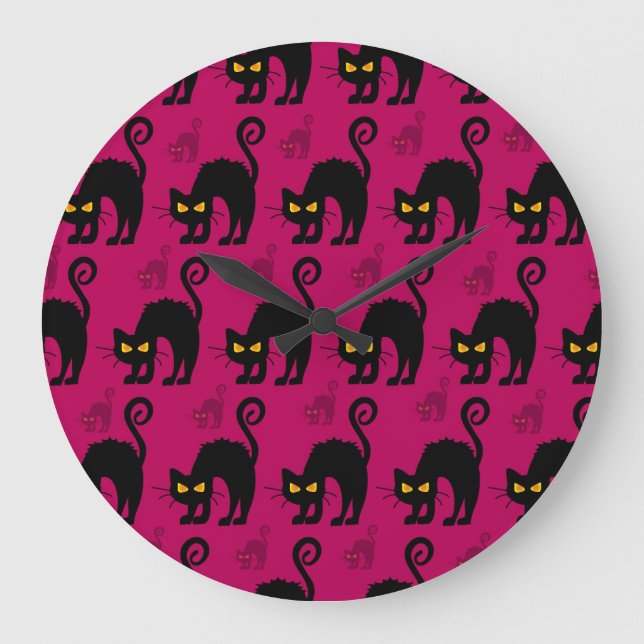 Halloween Cat: Abstract Seamless Pattern Large Clock (Front)