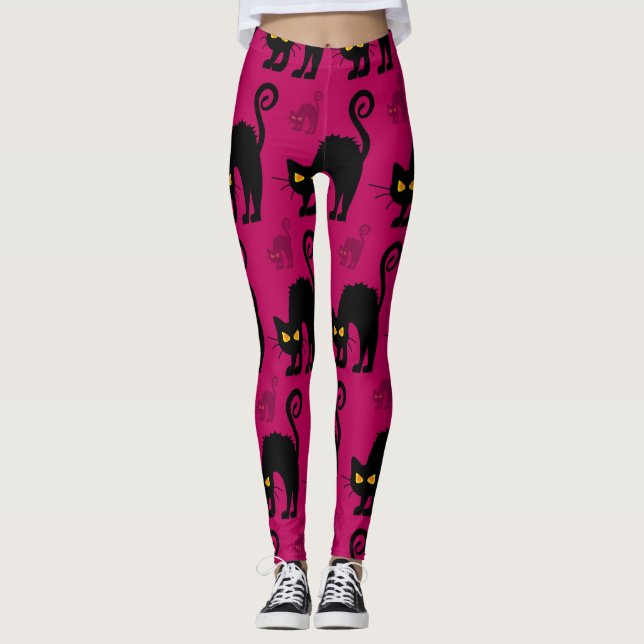 Halloween Cat: Abstract Seamless Pattern Leggings (Front)