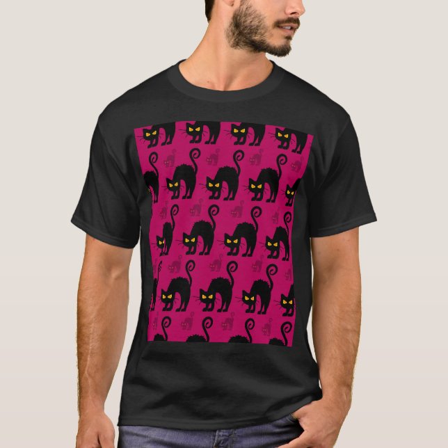 Halloween Cat: Abstract Seamless Pattern T-Shirt (Front)