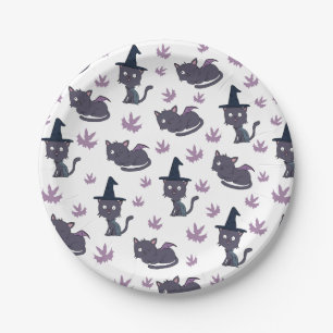 Halloween Cat and Bat Pattern Paper Plate