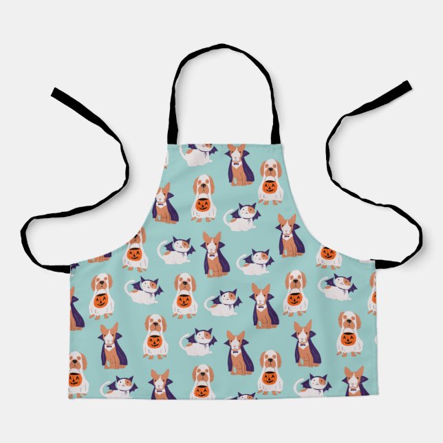 Halloween Cat and Dog in Costume Kids Apron (Front)