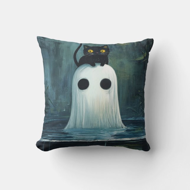 Halloween Cat and Ghost in Pool Cushion (Front)
