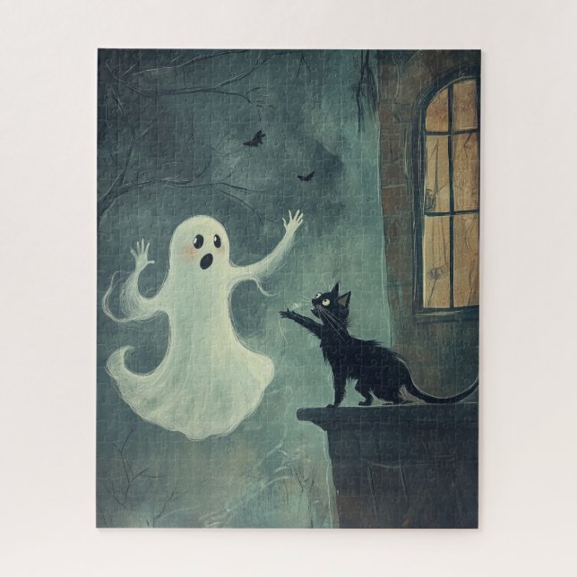 Halloween Cat and Ghost Jigsaw Puzzle (Vertical)