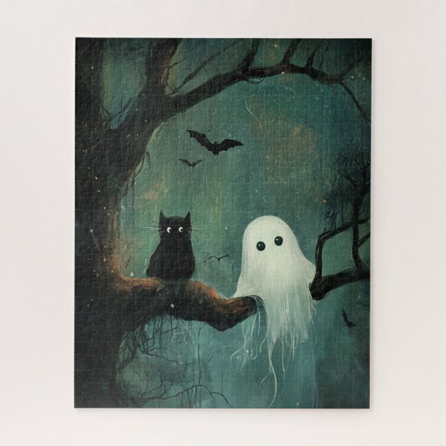 Halloween Cat and Ghost Jigsaw Puzzle (Vertical)