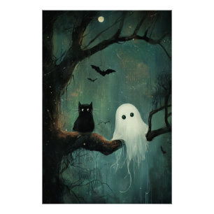 Halloween Cat and Ghost Poster