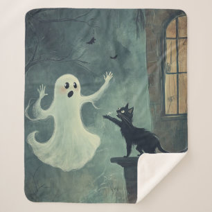 Halloween Cat and Ghost Sherpa Blanket