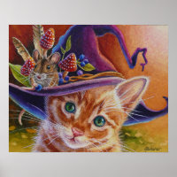 Halloween Cat and Mouse No. 1 Watercolor Art 16x20