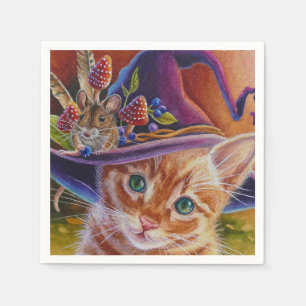 Halloween Cat and Mouse No. 1 Watercolor Art Napkin