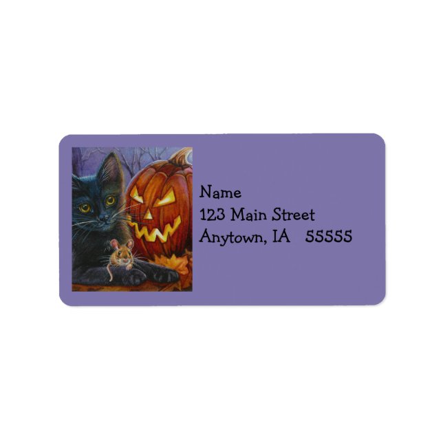 Halloween Cat and Mouse No. 2 Watercolor Art Label (Front)