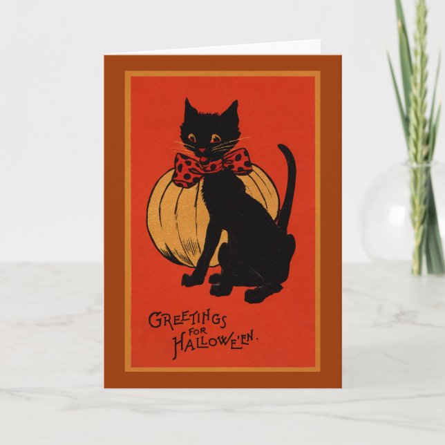 Halloween Cat and Pumpkin Card (Front)