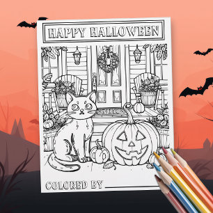 Halloween Cat and Pumpkin Colouring Page 