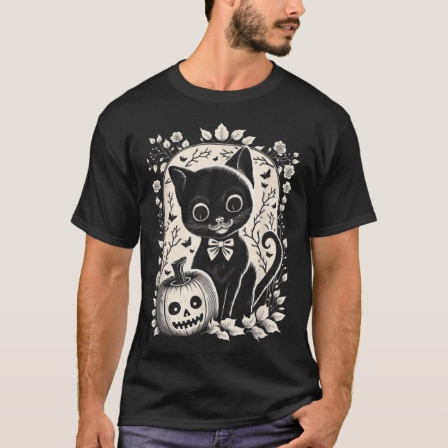  Halloween Cat And Pumpkin Jack T-Shirt (Front)