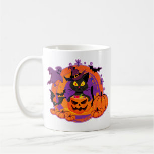 Halloween Cat And Pumpkins Coffee Mug