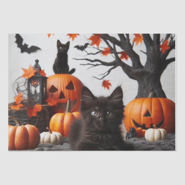 Halloween Cat and Pumpkins Decoupage  Tissue Paper (Front)