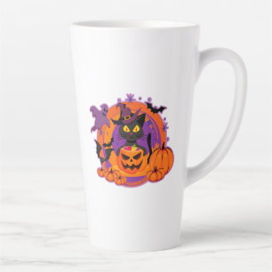 Halloween Cat And Pumpkins Latte Mug