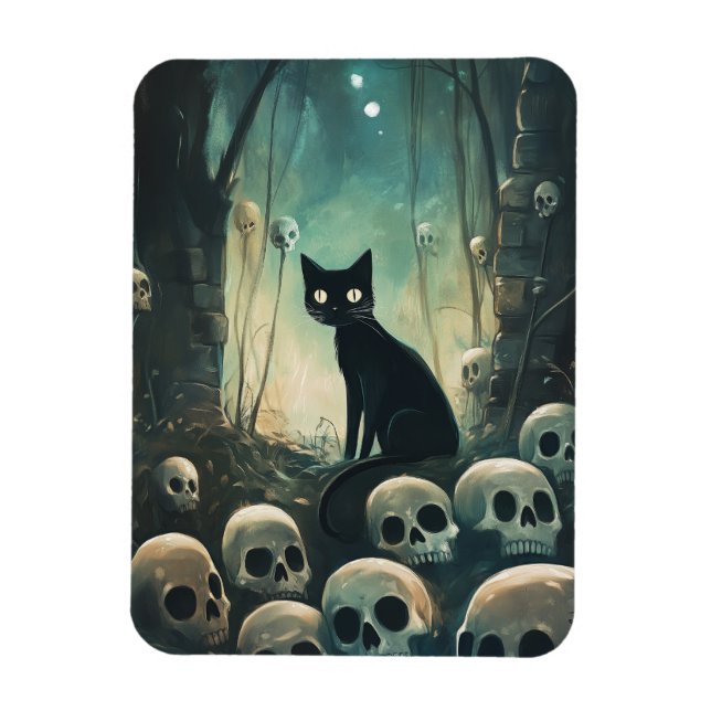 Halloween Cat and Skulls Magnet (Vertical)
