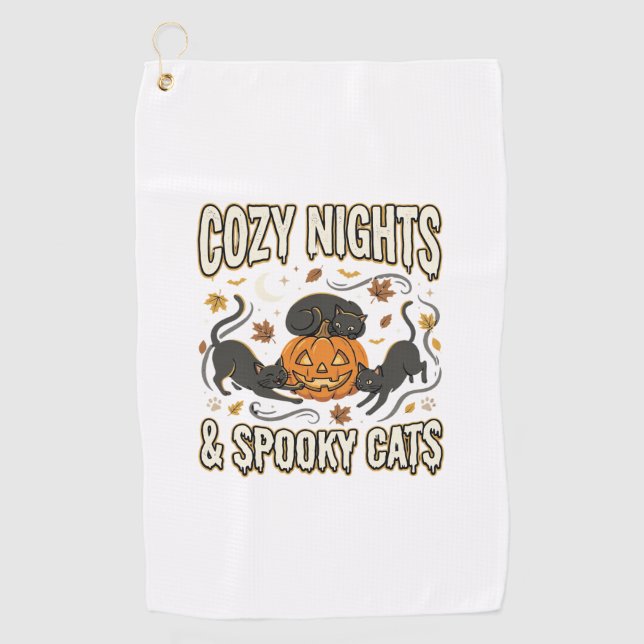 Halloween Cat Autumn Magic Golf Towel (Front)