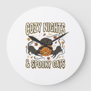 Halloween Cat Autumn Magic Large Clock