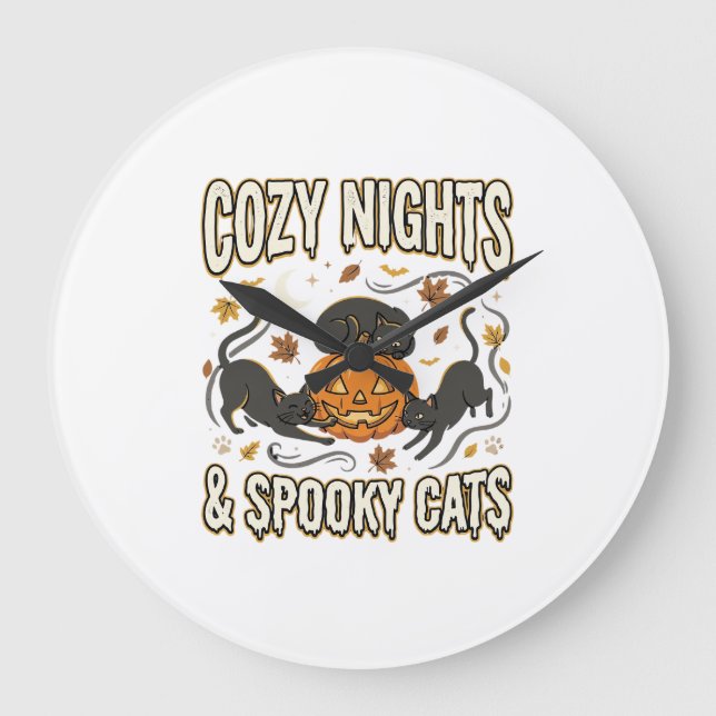 Halloween Cat Autumn Magic Large Clock (Front)