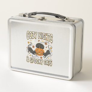 Halloween Cat Autumn Magic Metal Lunch Box