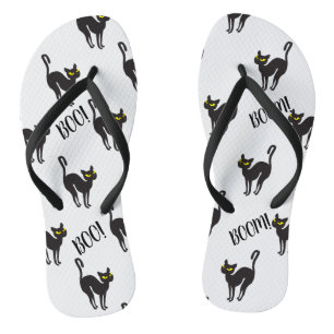 Halloween, Cat, Black, Boo! Halloween Flip Flops