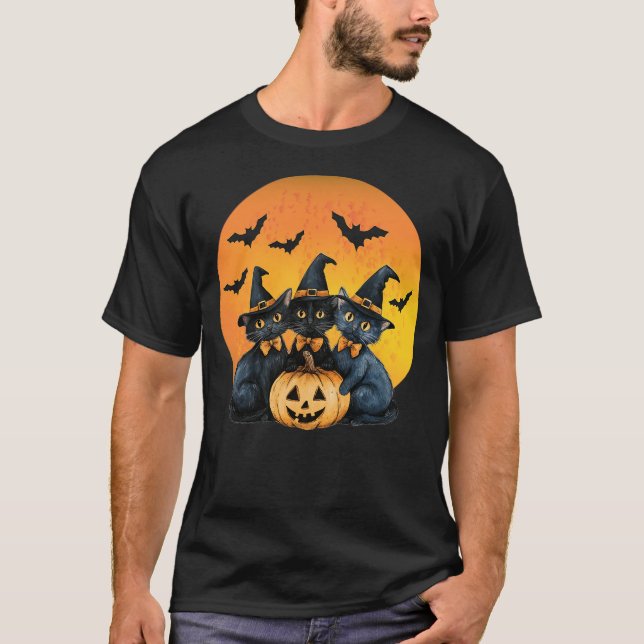 Halloween Cat Black Cat Halloween Scary Cat Angry  T-Shirt (Front)