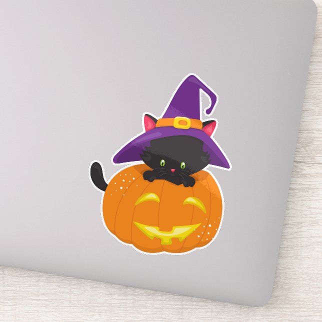 Halloween Cat, Black Cat, Witch Hat, Pumpkin (Detail)