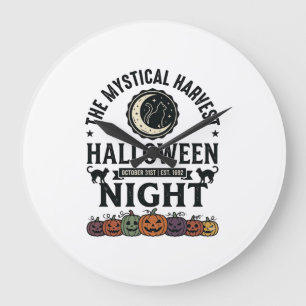 Halloween Cat Black Cats Pumpkins Vintage Funny_1 Large Clock