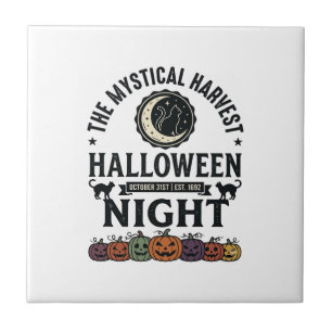 Halloween Cat Black Cats Pumpkins Vintage Funny_1 Tile